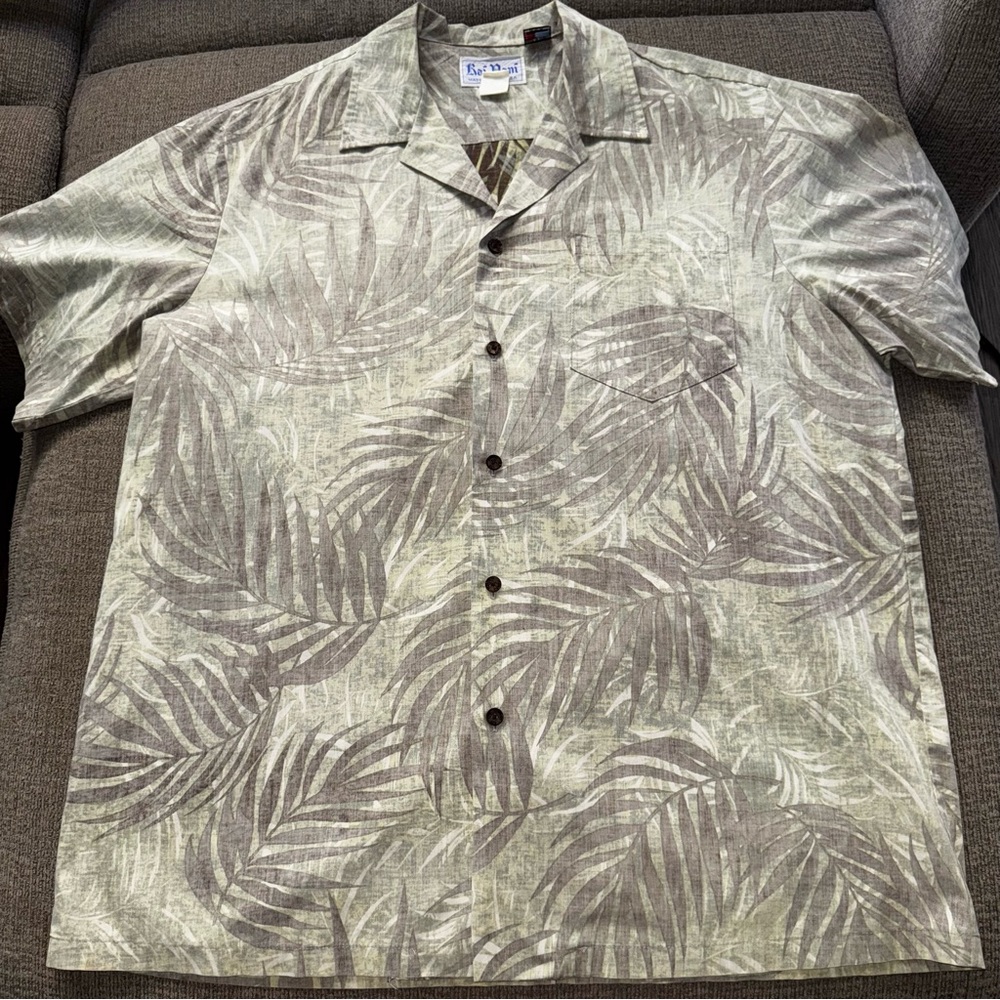 Kai Nani Hawaii Aloha Shirt Mens XL Green Brown Made In Hawaii Cruise Luau Leave